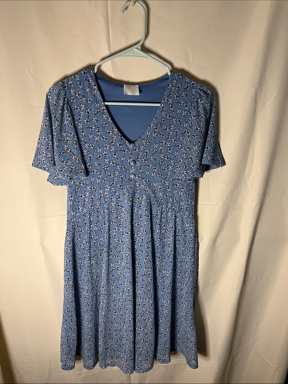 Siren Lily Blue Floral V-Neck Babydoll Mini Dress